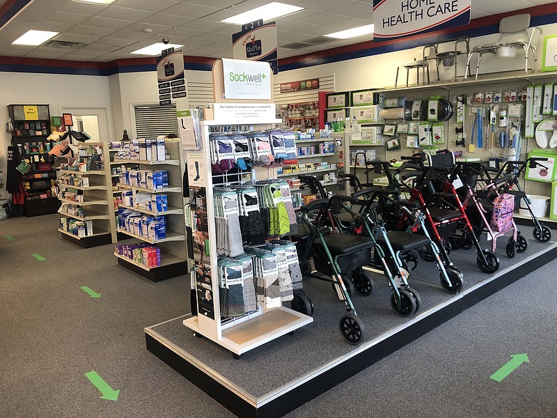 Contributed photo by Julie Bohannon / The interior of Thrifty MedPlus Pharmacy is shown in Ooltewah. The pharmacy, which is celebrating its 15th year of business in 2020, added directional arrows to its aisles to encourage customers to social distance during the coronavirus pandemic.