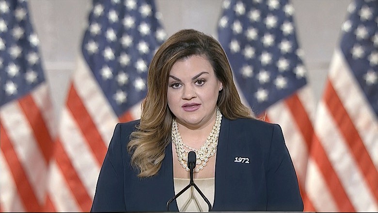 In this image from video, Abby Johnson speaks from Washington, during the second night of the Republican National Convention on Tuesday, Aug. 25, 2020. (Courtesy of the Committee on Arrangements for the 2020 Republican National Committee via AP)