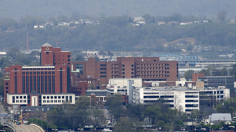 Staff photo by C.B. Schmelter / Erlanger hospital is seen from Missionary Ridge on Friday, March 27, 2020, in Chattanooga, Tenn.