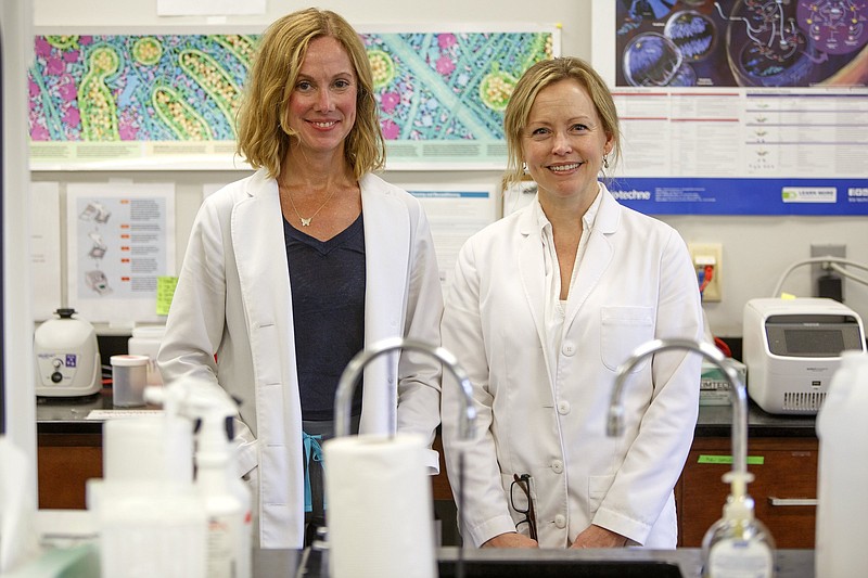 Staff photo by C.B. Schmelter / Elizabeth Forrester, left, and Dawn Richards at the Baylor Esoteric and Molecular Laboratory in the Weeks Science Building on the campus of Baylor School on Friday, July 17, 2020. The Baylor Lab is the 2020 Champion of Health Care in the Innovation by an Organization category.
