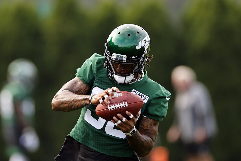 AP photo by Adam Hunger / New York Jets safety Bradley McDougald works out during training camp Saturday in Florham Park, N.J.