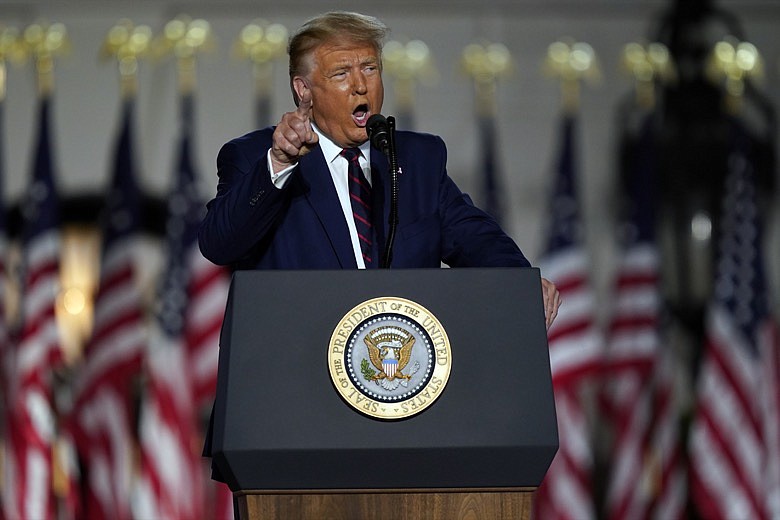 President Donald Trump speaks from the South Lawn of the White House on the fourth day of the Republican National Convention, Thursday, Aug. 27, 2020, in Washington. (AP Photo/Evan Vucci)                                                                                                                                                                                                                                                                                                                   