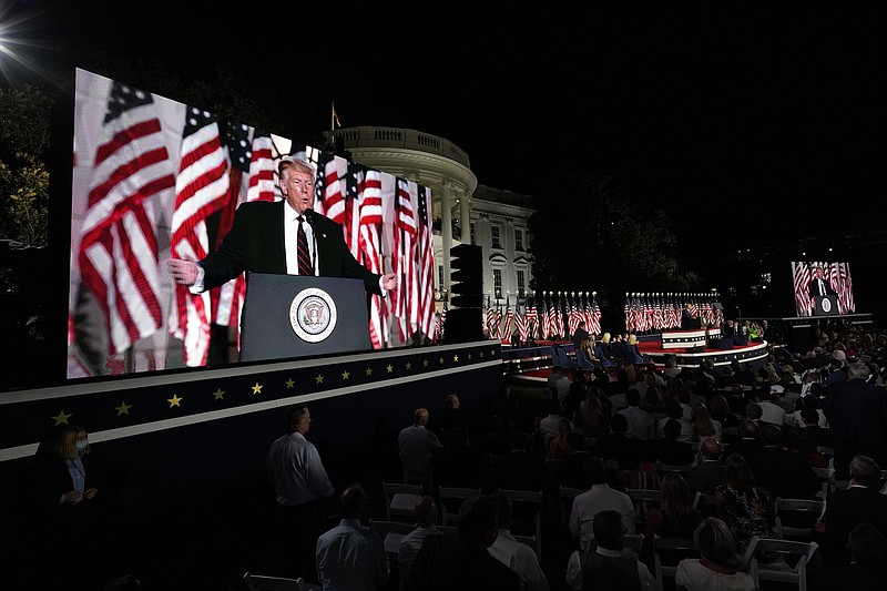 Photo by Alex Brandon of The Associated Press / President Donald Trump speaks from the South Lawn of the White House on the fourth day of the Republican National Convention on Thursday, Aug. 27, 2020, in Washington.