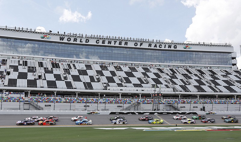 AP photo by Terry Renna / Kevin Harvick leads the field to start a NASCAR Cup Series race on the road course at Daytona International Speedway on Aug. 16 in Daytona Beach, Fla.