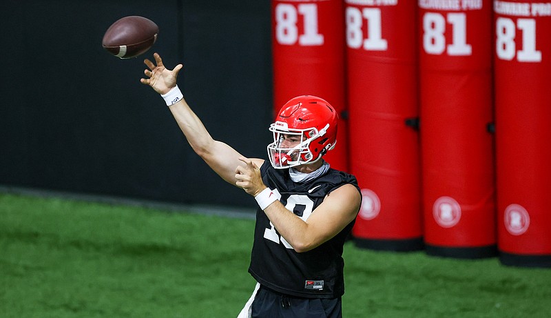 Georgia photo by Chamberlain Smith / Georgia quarterback JT Daniels, a transfer from Southern California, participated in Saturday's first preseason scrimmage but has yet to be cleared for a game.