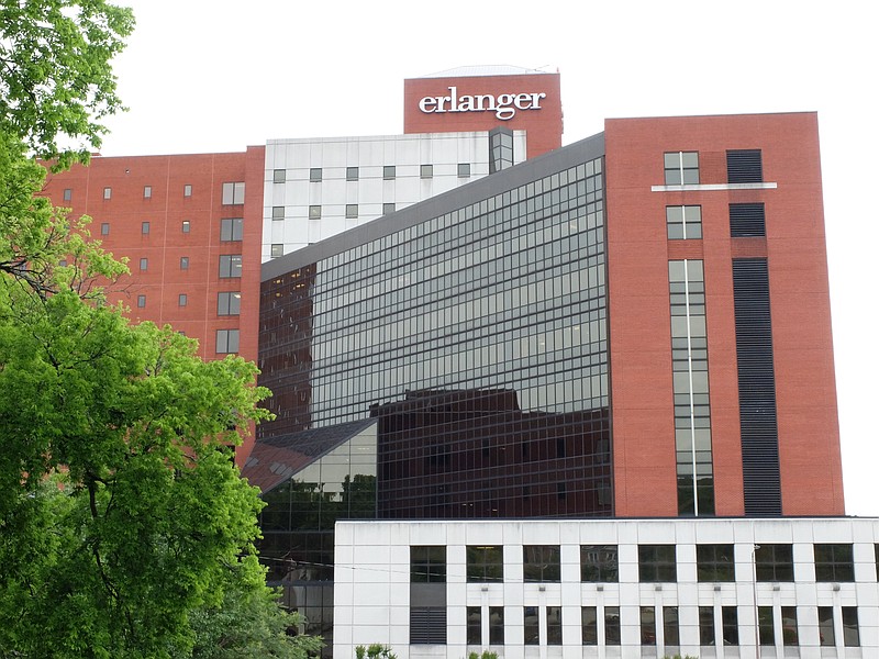 Staff photo by Tim Barber/ This is a look at the exterior of Erlanger Medical Center on May 8, 2020.