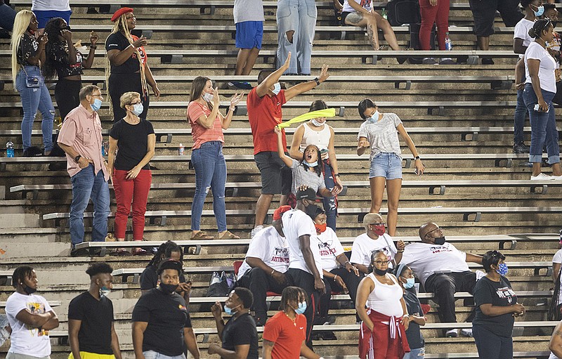 AP photo by Jake Crandall / Austin Peay football fans cheer on the Governors during Saturday night's game against Central Arkansas in Montgomery, Ala.