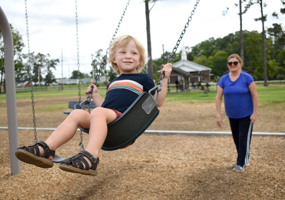 Staff photo by Matt Hamilton / Sara Gillian of Ringgold pushes her grandson Hunter Ott, 3, in a swing at Fort Oglethorpe's Gilbert-Stephenson Park.