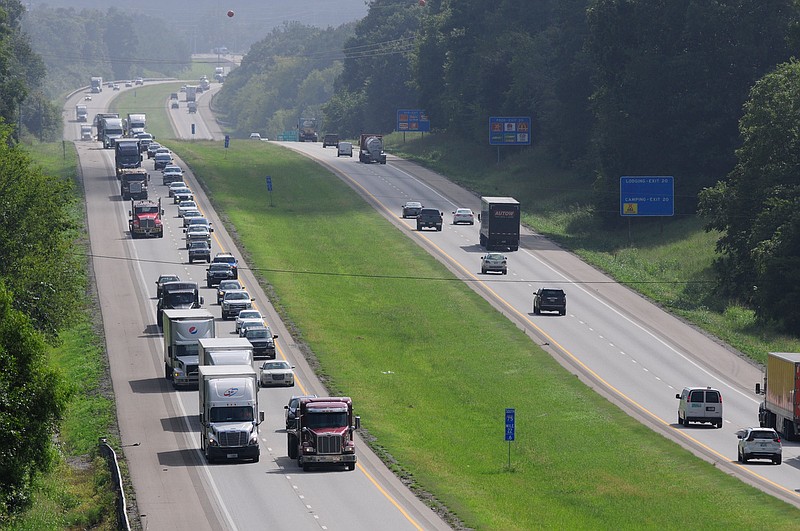 Staff Photo by Robin Rudd / Traffic moves along Interstate 75, in Bradley County, in this view from the Harrison Pike overpass recently. Labor Day is this Monday.