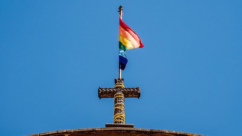 LGBTQ flag, church, pride, tile / Getty Images