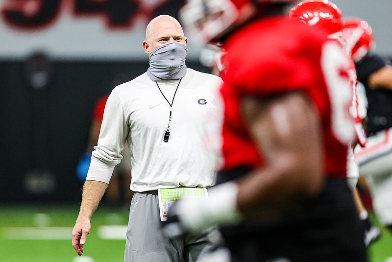 Georgia photo by Tony Walsh / Georgia special teams coordinator Scott Cochran works with the Bulldogs in practice Wednesday. Cochran is in his first season on coach Kirby Smart's staff after 13 years as Nick Saban's strength coach at Alabama.