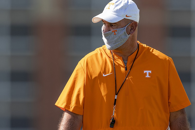 Tennessee Athletics photo by Andrew Ferguson / Tennessee football coach Jeremy Pruitt took the Volunteers to Neyland Stadium on Saturday but was missing 44 of his players.