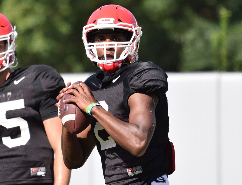 Georgia photo by Steven Colquitt / Georgia redshirt freshman quarterback D'Wan Mathis has received first-team snaps in each of the first two preseason scrimmages.