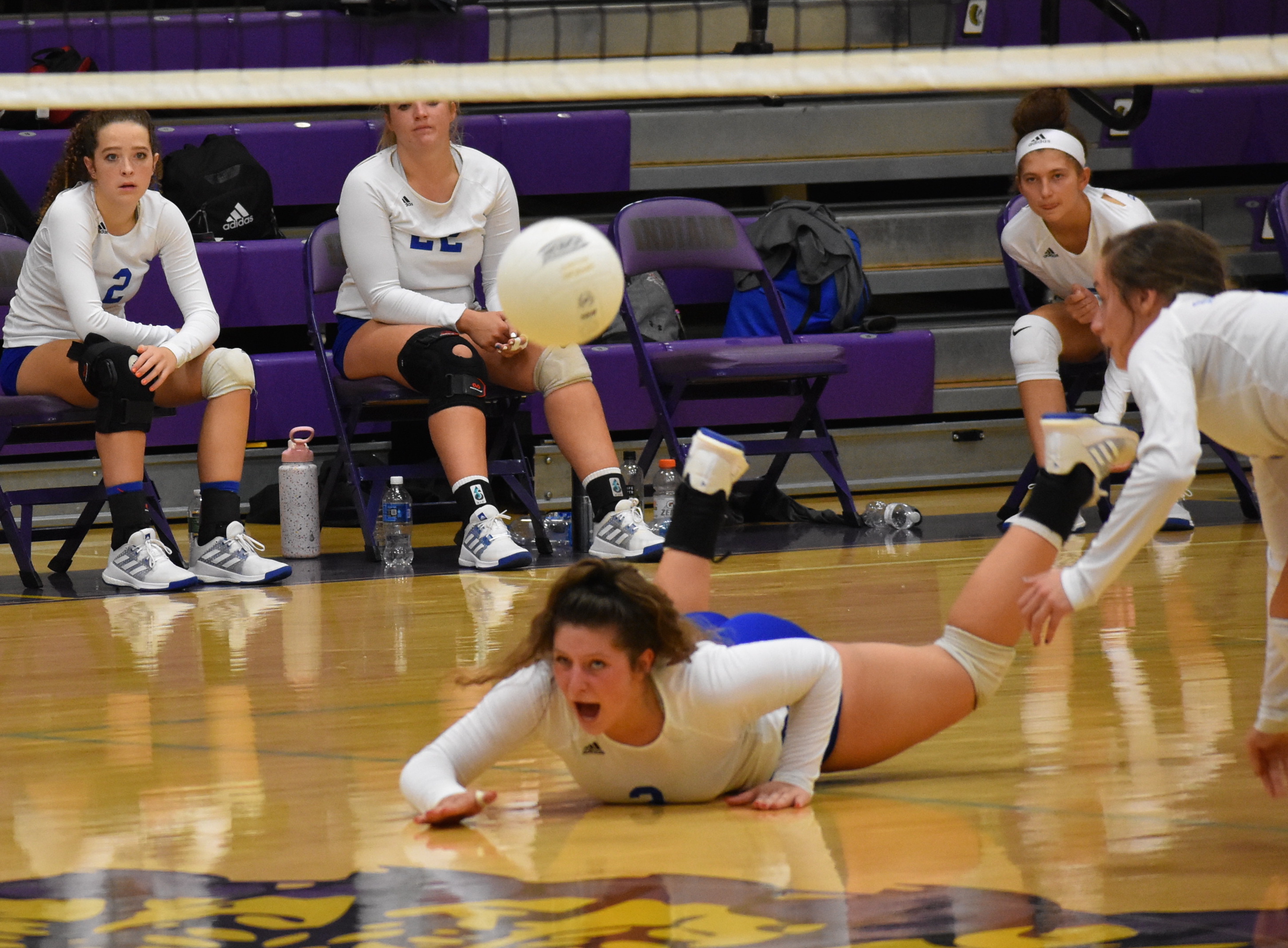 Staff photo by Patrick MacCoon / Red Bank's Zoe Helms goes to the floor to save a shot against Sequatchie County.