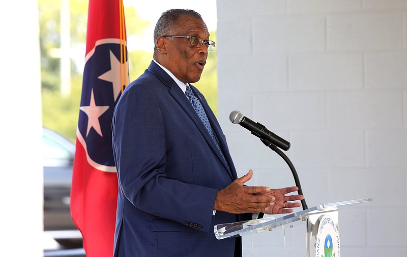 Staff photo by Erin O. Smith / Chattanooga Councilman Erskine Oglesby speaks during a release of the final report of the national Superfund Task Force detailing the U.S. government's official plan to remediate America's most toxic locations Monday, Sept. 9, 2019, at Southside Community Park in Chattanooga, Tennessee. 