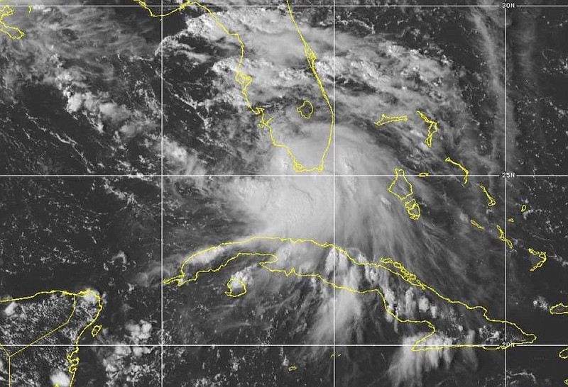 This Saturday, Sept. 12, 2020 image provided by NOAA shows the formation of Tropical Storm Sally. The storm is expected to reach hurricane strength on Monday, Sept. 14, 2020 as it approaches the U.S. Gulf Coast. (NOAA via AP)