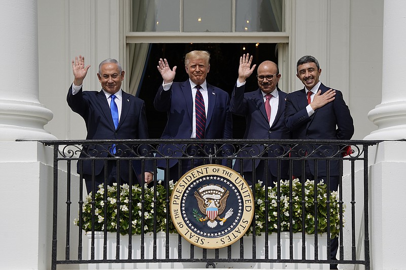 Photo by Doug Mills of The New York Times / From left: Prime Minister Benjamin Netanyahu of Israel, President Donald Trump, Abdullatif bin Rashid Al-Zayani, Minister of Foreign Affairs of the Kingdom of Bahrain, and Minister of Foreign Affairs and International Cooperation Abdullah bin Zayed bin Sultan Al Nahyan of the United Arab Emirates, during a signing ceremony for the Abraham Accords, at the White House in Washington on Sept. 15, 2020. "Having covered Arab-Israel diplomacy for more than 40 years, I have to say that the normalization agreements signed Tuesday between Israel and the United Arab Emirates and Israel and Bahrain came about in a most unusual — but incredibly revealing — fashion," New York Times columnist Thomas L. Friedman writes.