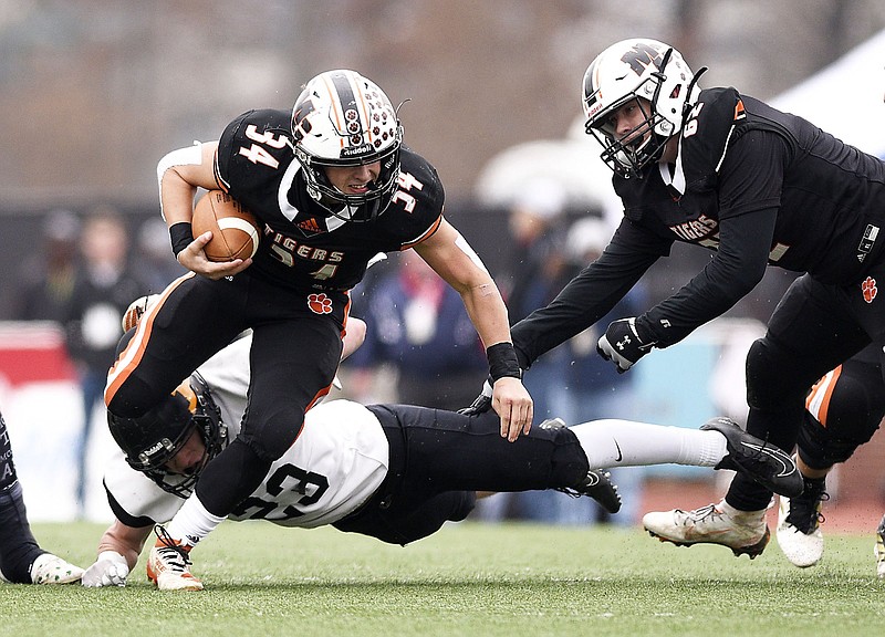 Staff file photo by Robin Rudd / Meigs County running back Will Meadows (34) helped the Tigers reach the TSSAA Class 2A state championship game last year, and his early success this season has helped the program make a smooth transition to a new era after the graduation of star quarterback Aaron Swafford.