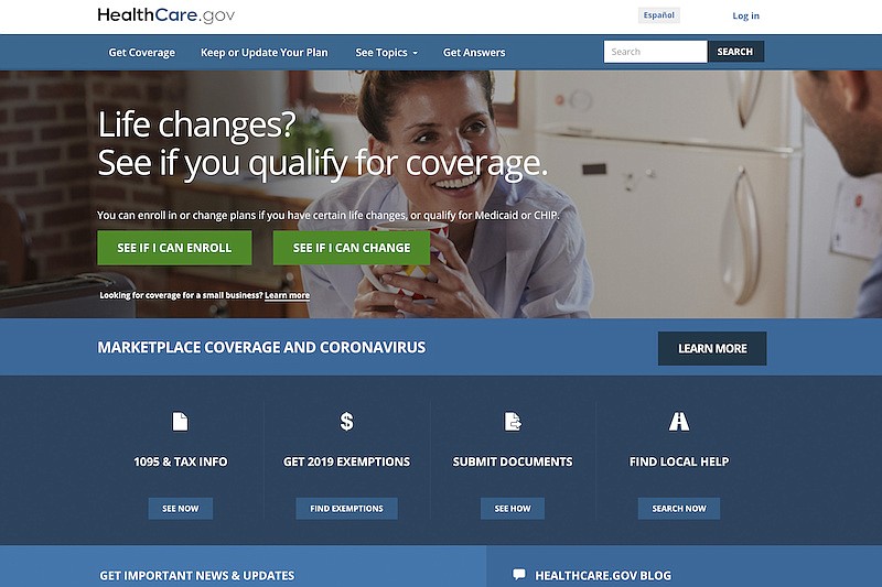 This file image provided by U.S. Centers for Medicare & Medicaid Service shows the website for HealthCare.gov. Many laid-off workers who lost health insurance in the coronavirus shutdown soon face the first deadlines to qualify for fallback coverage under the Affordable Care Act. (U.S. Centers for Medicare & Medicaid Service via AP, File)