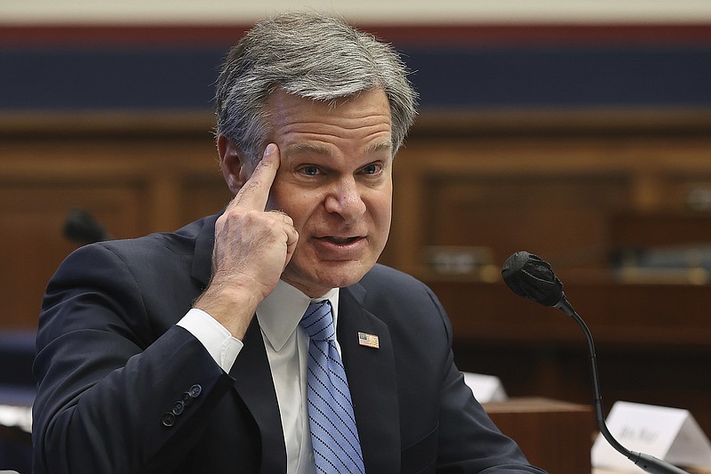 Federal Bureau of Investigation Director Christopher Wray testifies before a House Committee on Homeland Security hearing on 'worldwide threats to the homeland', Thursday, Sept. 17, 2020 on Capitol Hill Washington. (Chip Somodevilla/Pool via AP)