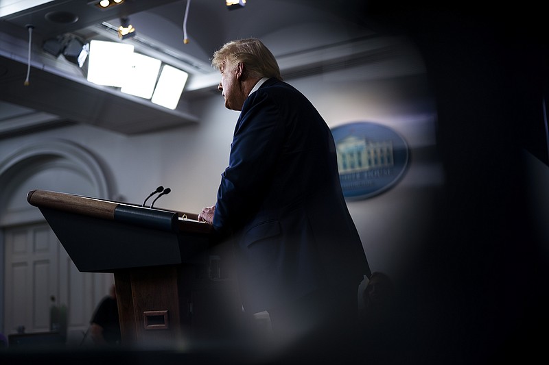 President Donald Trump speaks during the daily coronavirus news conference at the White House in Washington, Aug. 19, 2020. Trump on Wednesday embraced proponents of QAnon, a viral conspiracy theory that has gained a widespread following among people who believe the president is secretly battling a criminal band of sex traffickers. (Doug Mills/The New York Times)