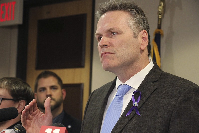 Photo by Mark Thiessen of The Associated Press / In this March 12, 2020, file photo, Alaska Gov. Mike Dunleavy speaks during a news conference in Anchorage, Alaska.