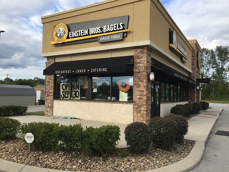 Photo by Dave Flessner / With new signs, walls and equipment, the Einstein Bagels shop on East Brainerd Road will reopen on Wednesday, more than five months after a tornado damaged the 6-year-old store.