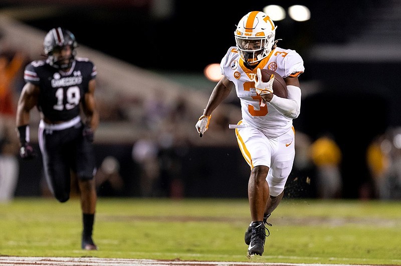 Tennessee sophomore running back Eric Gray had a 31-yard reception for an offense that had four plays of 30-plus yards during Saturday night's 31-27 win at South Carolina. / Tennessee Athletics photo
