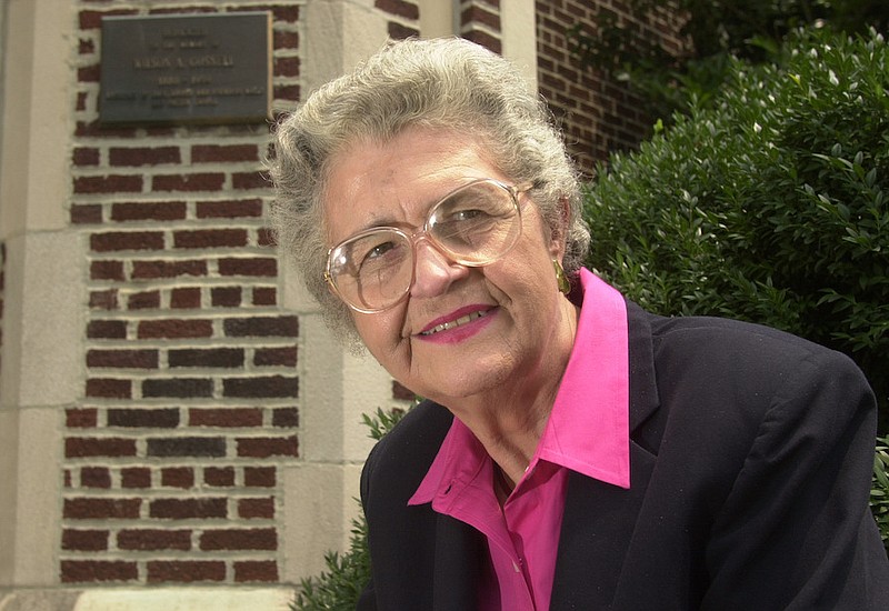 In this 2001 staff file photo, Dr. Jane Harbaugh sits outside of Race Hall Thursday on the UTC campus. / Staff file photo