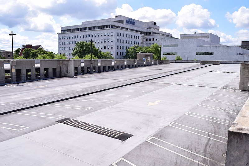 Staff Photo by Robin Rudd / The sixth floor of the Unum Group's parking garage is empty. Like many Chattanooga businesses the majority of the Unum Group employees are able to work home.