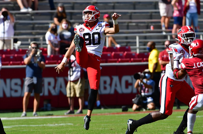 Georgia photo by Kevin Snyder / Georgia junior punter Jake Camarda placed five kicks inside the Arkansas 12-yard line last Saturday as the Bulldogs opened their season with a 37-10 dumping of the Razorbacks.