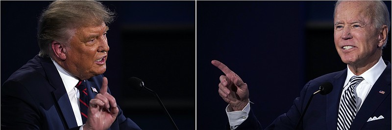 Doug Mills, The New York Times / In a two-picture combo, President Donald Trump, left, and former Vice President Joe Biden, the Democratic nominee, face off in their first presidential debate in Cleveland on Tuesday.