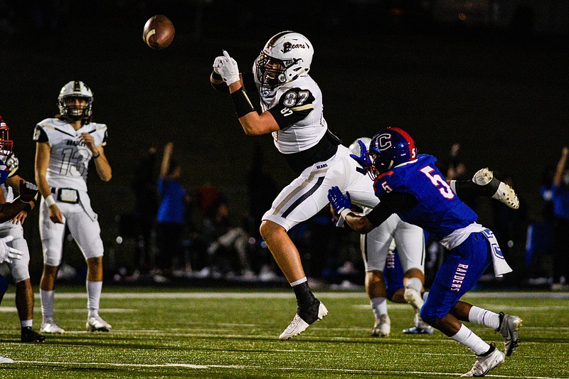 Photo by Cade Deakin / Bradley Central's Karter Howard is unable to make the catch during Friday night's game at rival Cleveland.