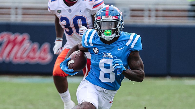 Ole Miss photo / Ole Miss junior receiver Elijah Moore leads the nation in receiving with 159.5 yards per game.