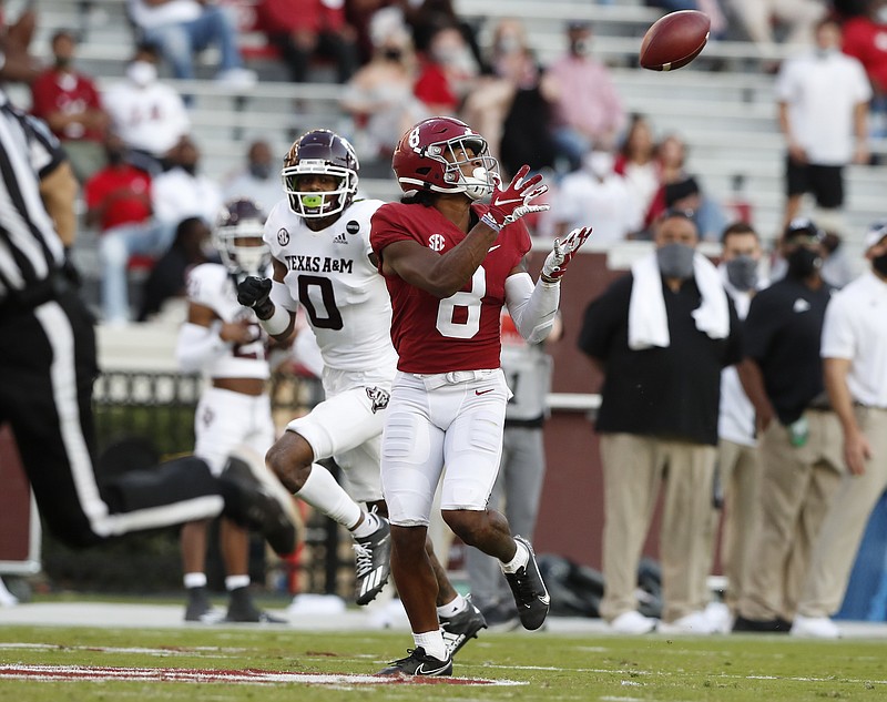 Crimson Tide photos / Alabama sophomore receiver John Metchie had five catches for 181 yards and two touchdowns during last Saturday's 52-24 dismantling of Texas A&M inside Bryant-Denny Stadium.