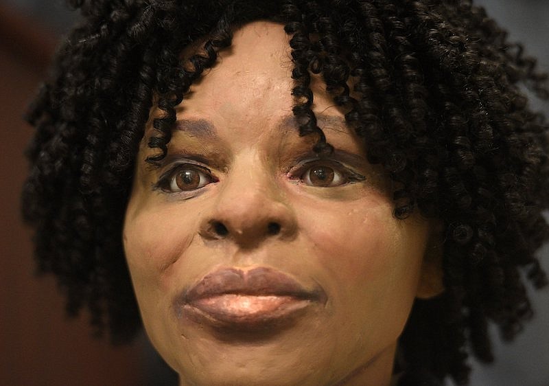 Staff photo by Robin Rudd / In this March 19, 2019, staff file photo, a Georgia Bureau of Investigations's facial reconstruction sculpture of one of Samuel Little's unknown victims is shown at a joint news conference with the GBI and the Hamilton County District Attorney's Cold Case unit.