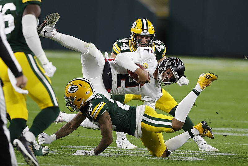 AP photo by Tom Lynn / Atlanta Falcons quarterback Matt Ryan is tackled by the Green Bay Packers' Jaire Alexander during the second half of Monday night's game. The host Packers won 30-16 to drop the Falcons to 0-4.