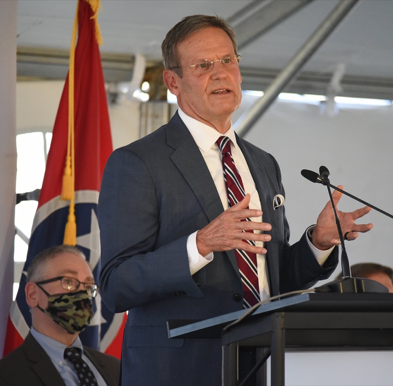 Staff Photo by Matt Hamilton / Tennessee Governor Bill Lee speaks at the former site for the K-25 uranium enrichment facility in Oak Ridge, Tenn. on Tuesday, Oct. 13, 2020.
