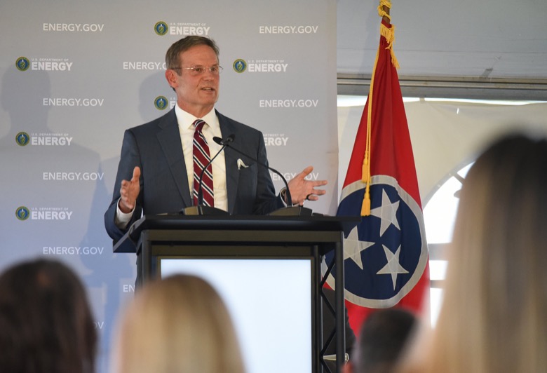 Staff Photo by Matt Hamilton / Tennessee Governor Bill Lee speaks at the former site for the K-25 uranium enrichment facility in Oak Ridge, Tenn. on Tuesday, Oct. 13, 2020.