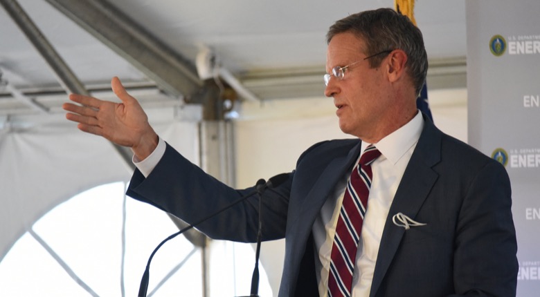 Staff Photo by Matt Hamilton / Tennessee Governor Bill Lee speaks at the former site for the K-25 uranium enrichment facility in Oak Ridge, Tenn. on Tuesday, Oct. 13, 2020.