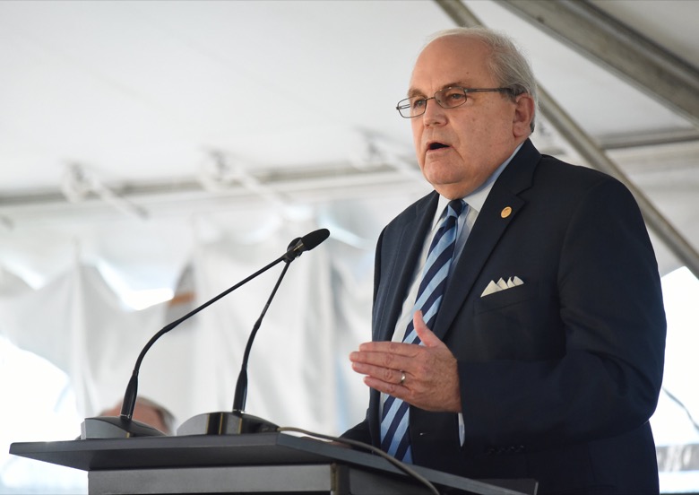 Staff Photo by Matt Hamilton / Oak Ridge mayor Warren Gooch speaks at the former site for the K-25 uranium enrichment facility in Oak Ridge, Tenn. on Tuesday, Oct. 13, 2020.