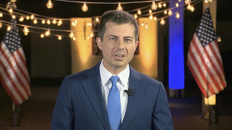 Photo from the Democratic National Convention via The Associated Press / In this image from video, former South Bend Mayor Pete Buttigieg speaks during the fourth night of the Democratic National Convention on Thursday, Aug. 20, 2020.