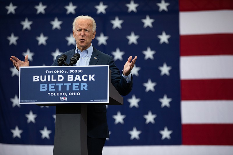 New York Times photo by Emily Elconin/Joe Biden, the Democratic presidential nominee, addresses a campaign event in Toledo, Ohio, Monday.