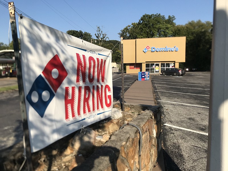Photo by Dave Flessner / The Domino's Pizza store in Red Bank is seeking more workers as the unemployment rate fell across Tennessee last month. New jobless claims still rose and unemployment is more than double what it was a year ago in Tennessee.