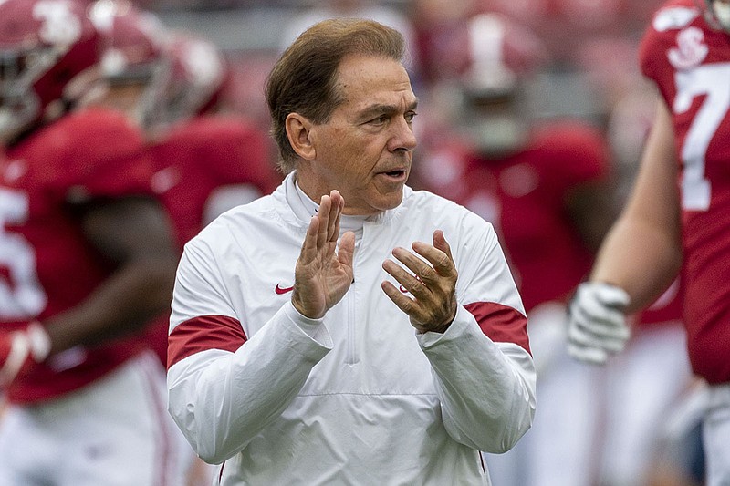 AP file photo / Alabama football coach Nick Saban's team is preparing for a big SEC matchup with Georgia. Both teams are 3-0 and ranked in the top three in the nation.