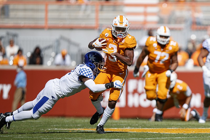 Tennessee Athletics photo by Caleb Jones / Tennessee sophomore running back Eric Gray averaged 5.3 yards on 24 carries during Saturday's 34-7 home loss to Kentucky. The 128 rushing yards are a season high for Gray, who was held to 25 last weekend at Georgia after producing 105 against Missouri.