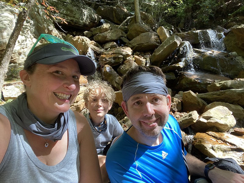 Contributed photo by Chelsea Johnson / Chelsea, Connor and J.R. Johnson are shown on a 7-mile hike at North Chickamauga Creek this summer. The Johnsons ditched their travel plans and stayed close to home for vacations in 2020.
