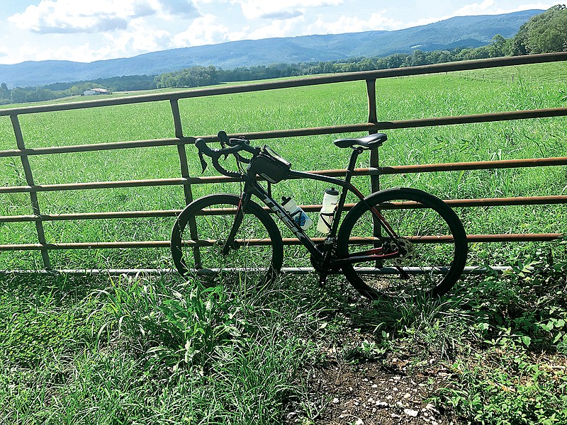 Photo contributed by Jim Johnson, BikeTours.com / A bike is seen parked on a gate in Sequatchie Valley.