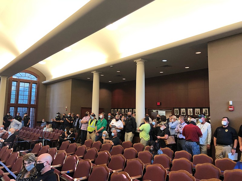 Photo by Patrick Filbin / Dozens of Dalton city employees attend Monday's meeting to show support for each other and their employee pension plan.