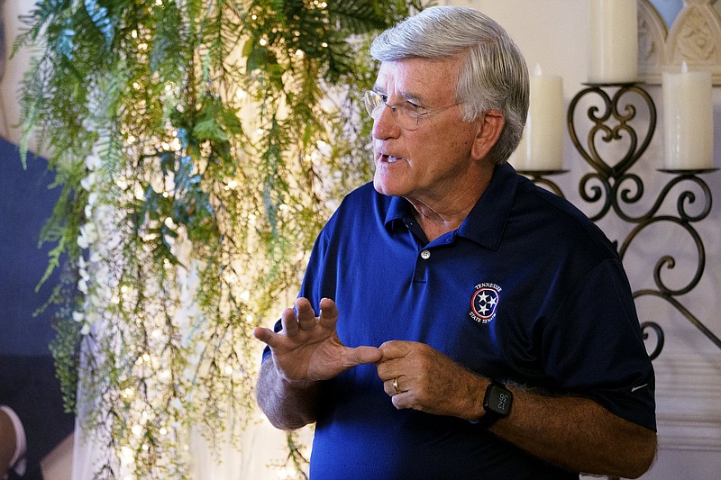 Staff photo by C.B. Schmelter / State Sen. Todd Gardenhire speaks to the Hamilton County Republican Women's Club at Mountain Oaks Tea Room on Tuesday, Oct. 20, 2020, in Ooltewah, Tenn.